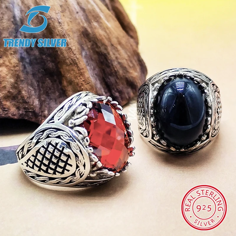 

luxury Mens Man rings real 925 sterling silver certified original jewelry for men natural gemstone black onyx stone ring male