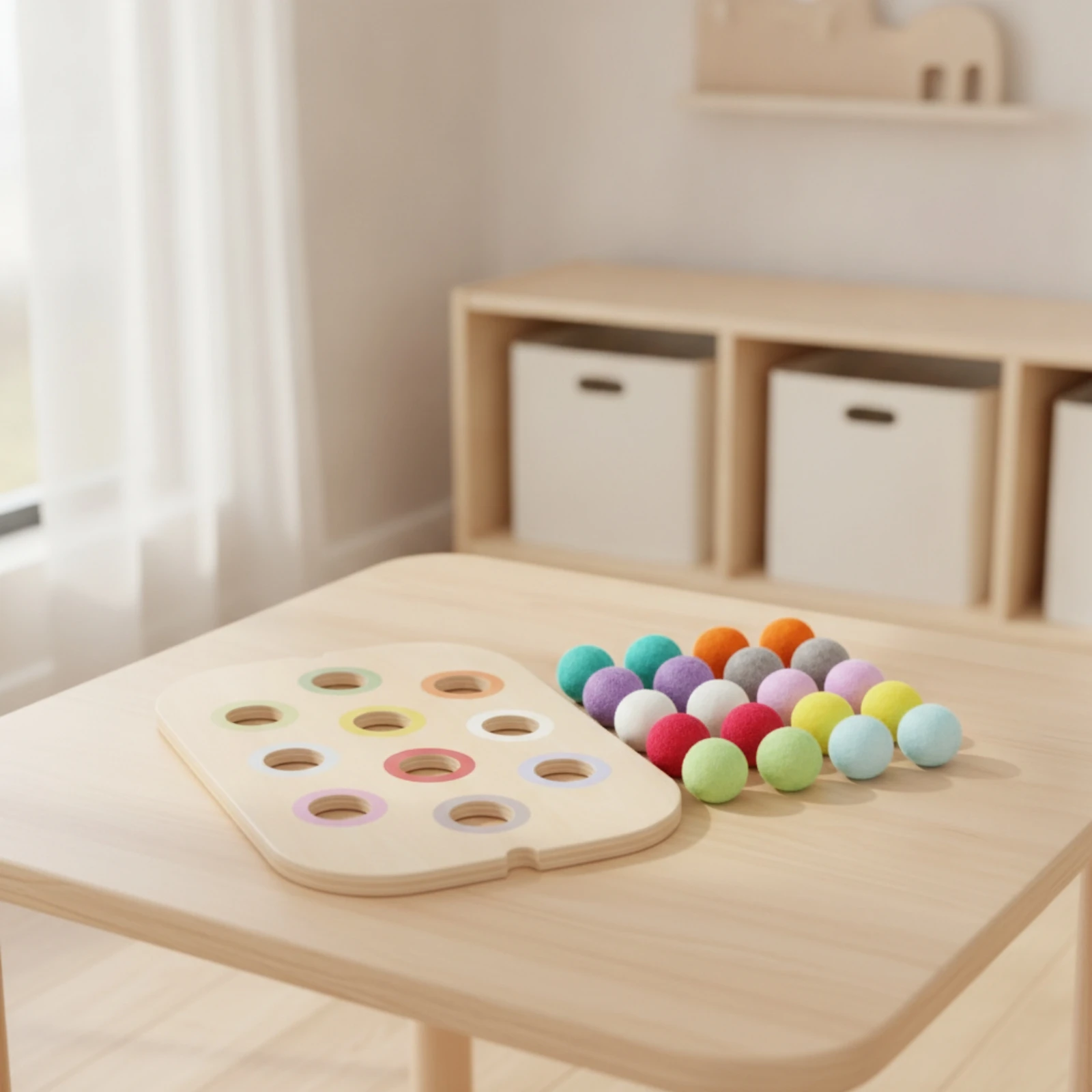 3ピース木製感覚ボード、ポンポン付き教育感覚ボード、幼児、プレイルーム、教室用安全な卓上玩具