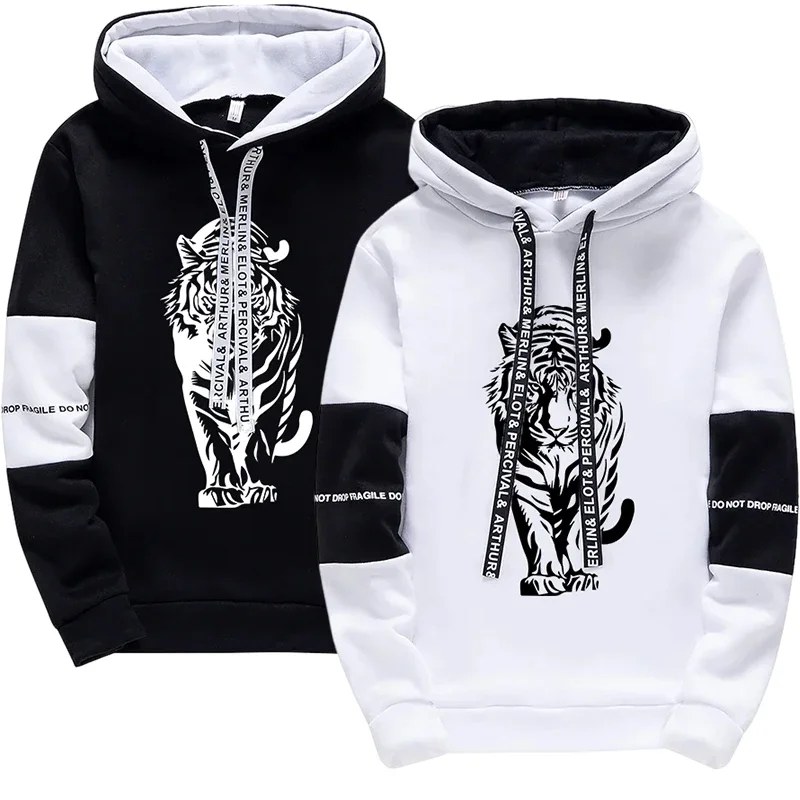 Tigre impressão moletom com capuz 2025 nova chegada dos homens moda esportiva com capuz moletom jogger calças casual pulôver streetwear