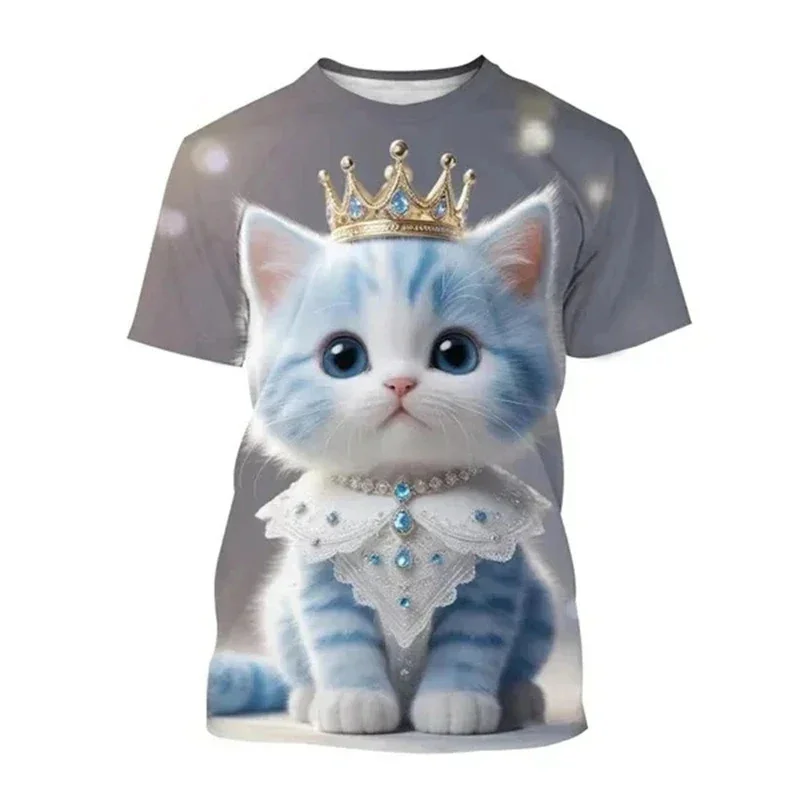 New Cute 3D Animal Cats Printed T Shirt Children Fashion Funny Short Sleeves Women Kawaii Tee Shirts Summer Harajuku Clothes Top