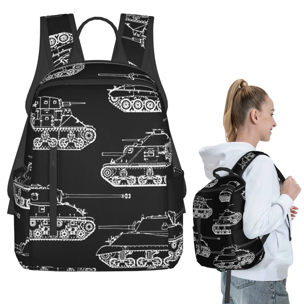 

US Tanks Of World War II Backpack Student BookBag Children School Bag Laptop Shoulder Bags Men Women
