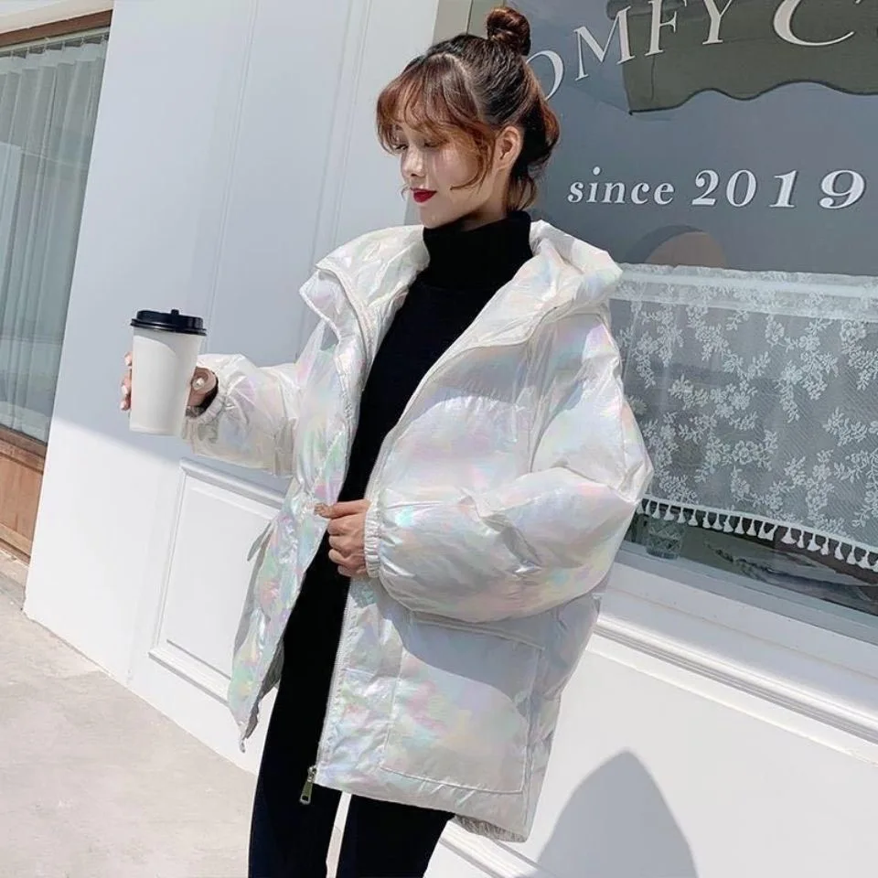 韓国の女性用ゆったりとしたカラフルな綿服、冬のファッション、気品のある新しいコート、光沢のある厚手の綿服