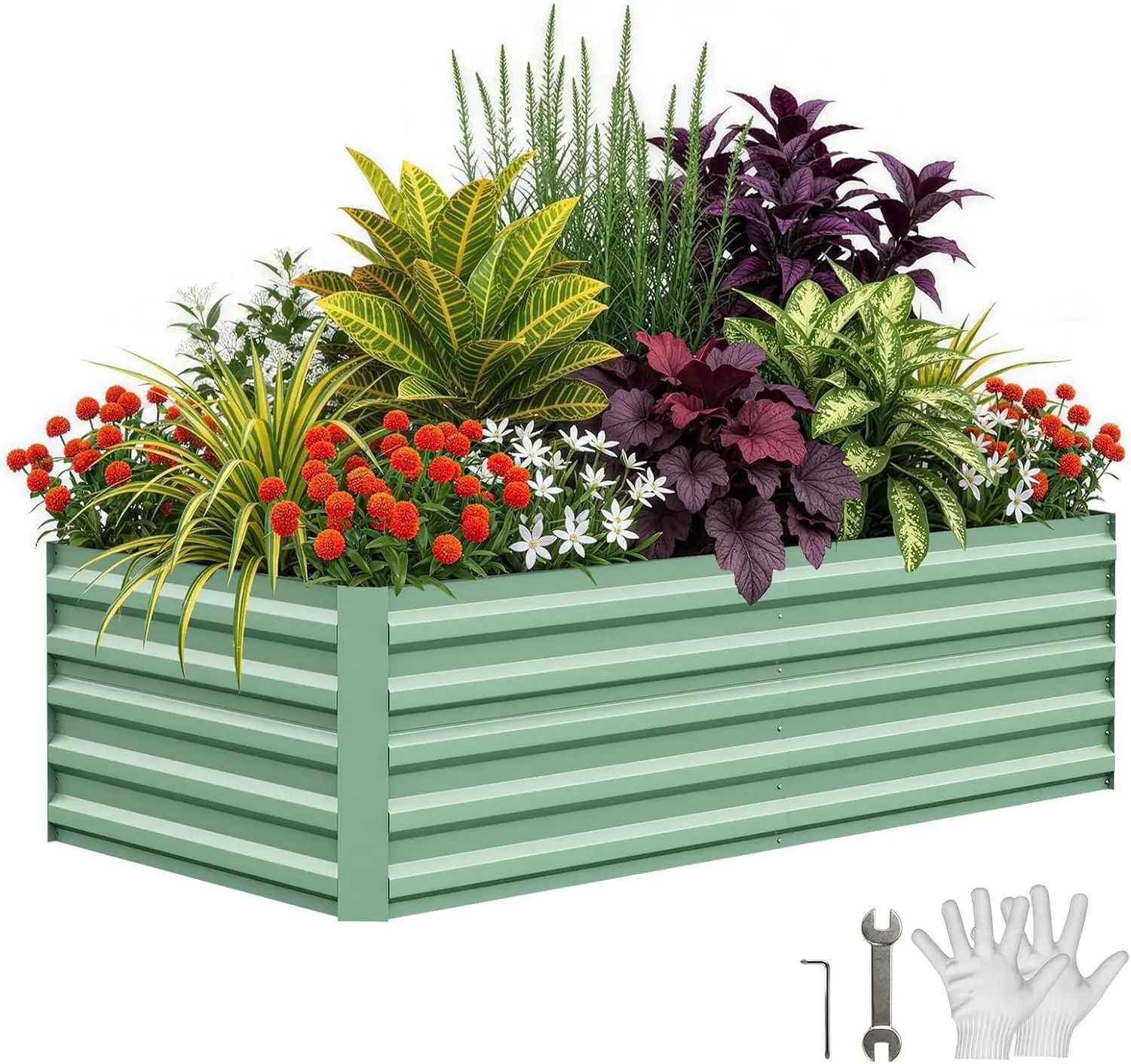 Tacleekii 8x4x2ft Galvanized Raised Garden Bed Outdoor,Rust-Resistant for Gardening, Easy Assembly Outdoor Garden Box & Planters, Green | 0.5mm Thick Steel Raised Garden Kit, 24in Deep. For Vegetables, Herbs & Flowers. Rust-resistant