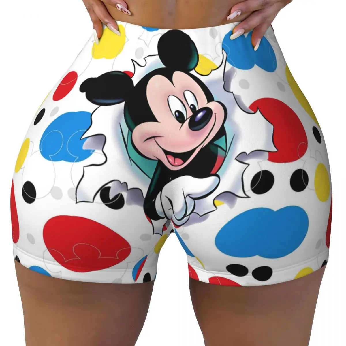 

Custom Mickey Mouse Running Volleyball Gym Shorts for Women Anime Cartoon Athletic Workout Yoga Shorts