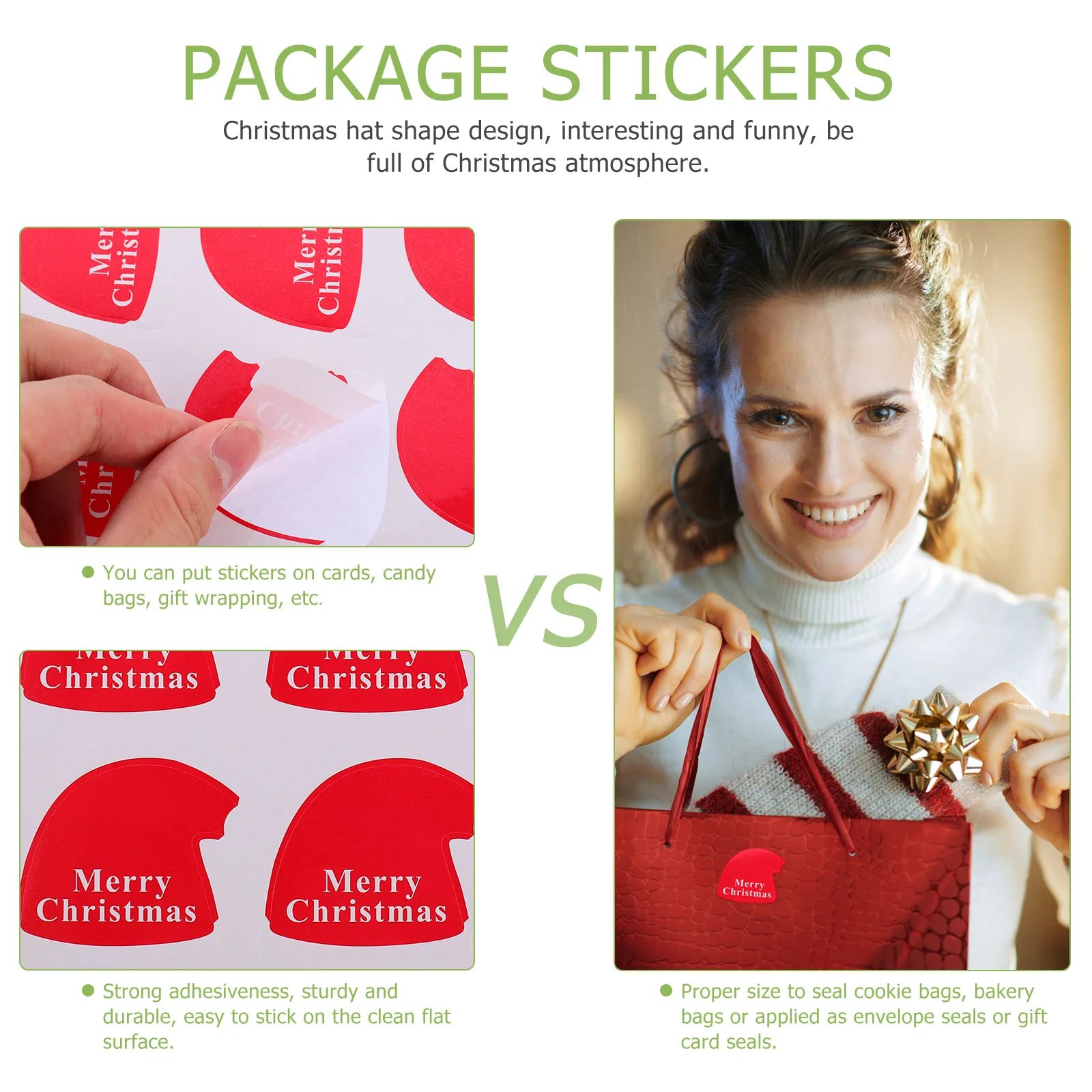 

20 Sheets Christmas Hat Shape Self-Adhesive Stickers Long-Lasting Sealing Stickers for Bouquets Parcels Candy Bags Xmas Decor