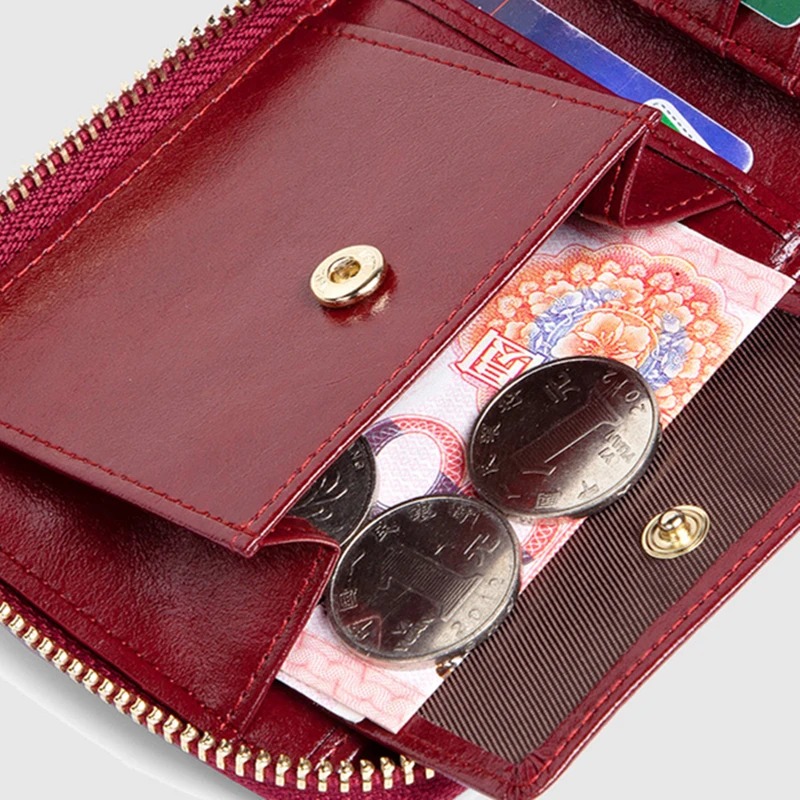 New Women's Luxury Leather Wallet Zipper Short Style Card Holder Solid Color Coin Purses Mini Clutch Bag Money Clip Men Gift
