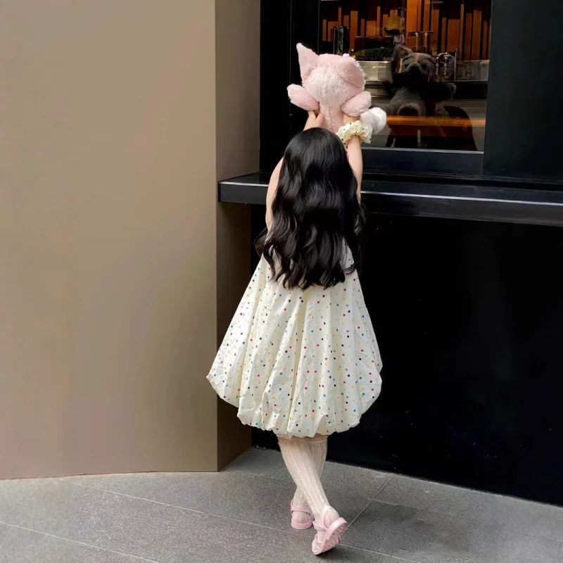 Korean Children's Clothing Girls Sweet Dress2024Summer Dress for Little Girls Fashionable Colorful Dot Bud Vest Dress 3