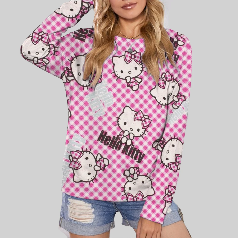 HELLO KITTY Spring Women Sweatshirts Streetwear Cartoon Polyester O-neck Pullovers Full Sleeve Casual groot Tops Sweatshirts