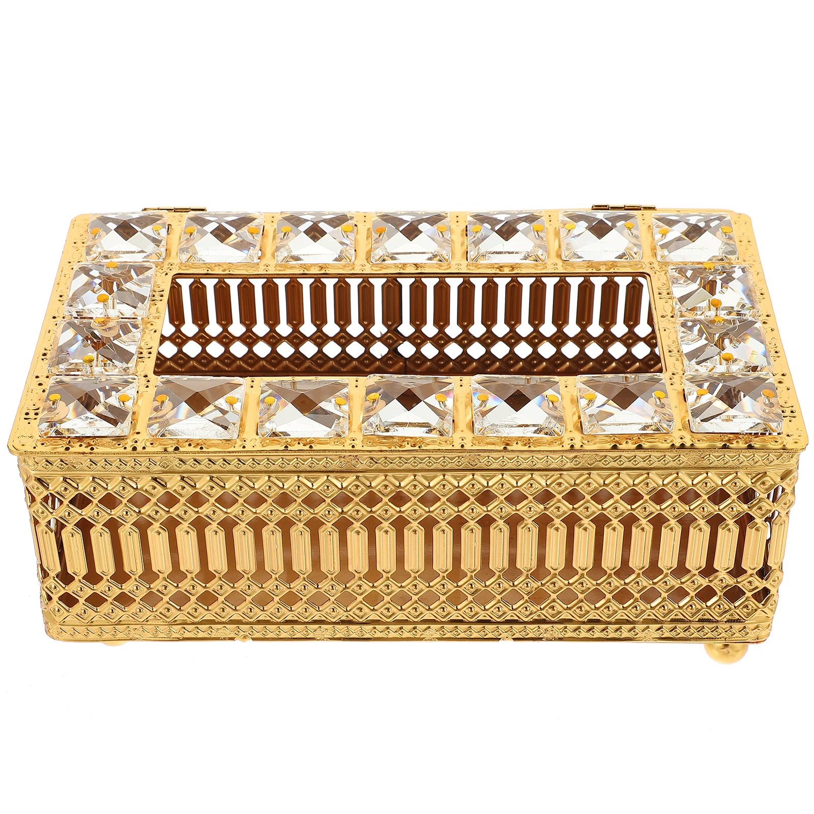 

Gold-plated Decorative Tissue Box Cover Holder Alloy Crystal European Style Paper Napkin Tray Rectangular Facial