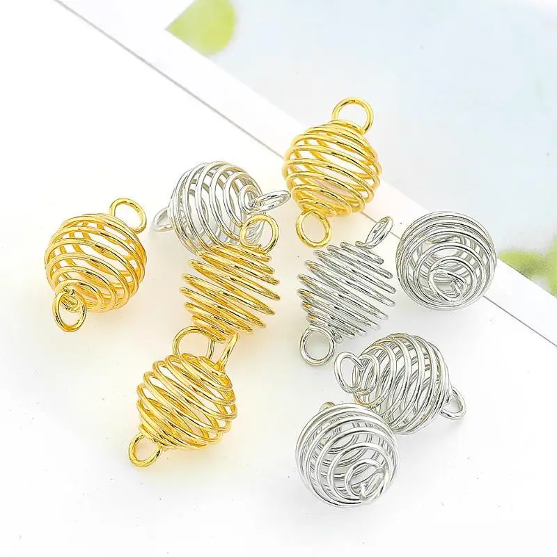 Metal Spring Ball Cage Pendant Hollow Lantern Shape Bead Holder DIY Jewelry Making Charm For Necklace Earring Handmade Crafts