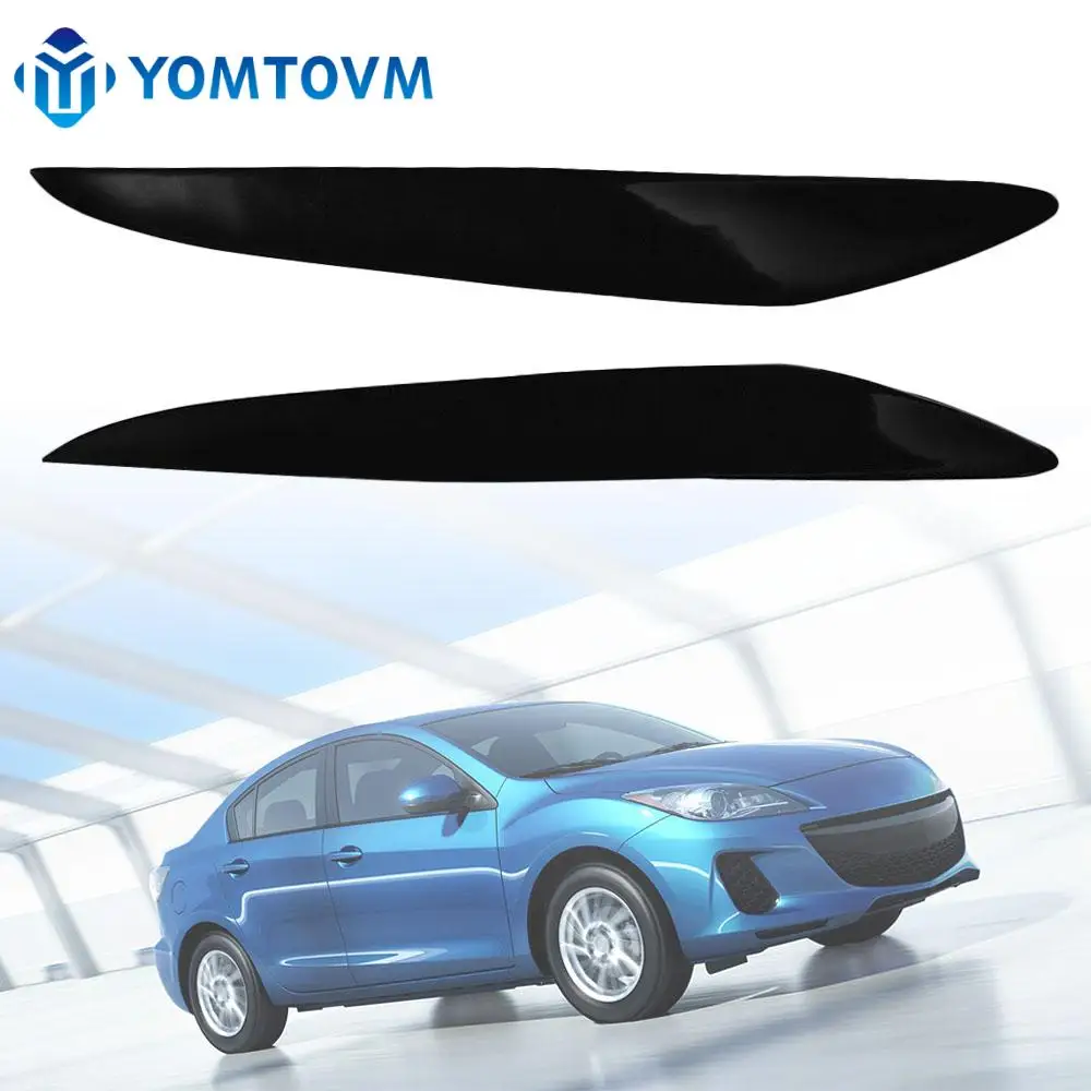 2Pcs Car Front Headlight Eyelids Eyebrow Cover Trim Gloss Black For Mazda 3 Mazda3 JDM 2010 2011 2012 2013