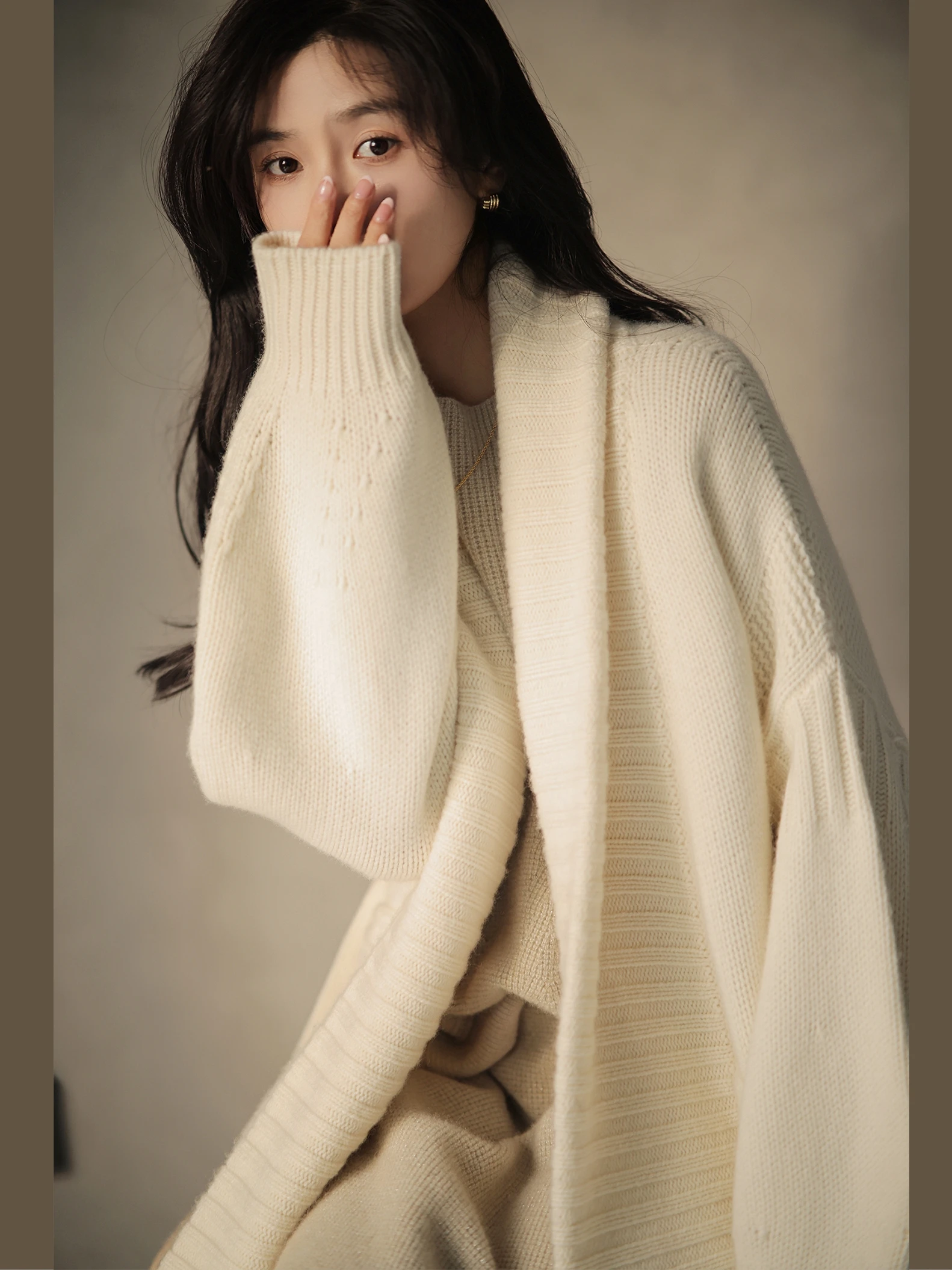 

Warm Soft Loose Casual Camere Knitted Series by Zhao Daxi Women's Long Sve Color Commute Sle Knitted Sweater