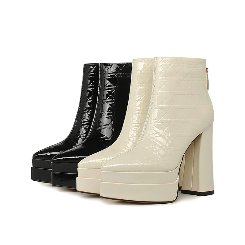 النساء حذاء من الجلد منصة عالية الكعب أشار تو أحذية الشتاء حفلة البريدي مضخات 2025 مثير الجلود أحذية بوت قصيرة Mujer الثلوج بوتاس #5