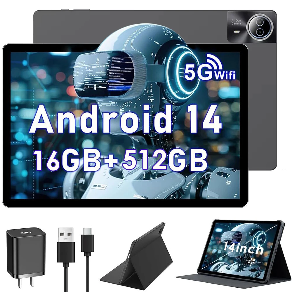 New 14 Inch Big Screen 1920x1200 IPS Android 14 Tablet PC 16+512GB Storage 20MP+13MP 12000mAh Bluetooth 5G WIFI tablet Kids Pad