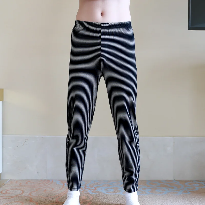 

Men's Cotton Thermal Underwear Set Thin round Neck Warm Bottoming Pants Home Comfortable Striped Sleepwear