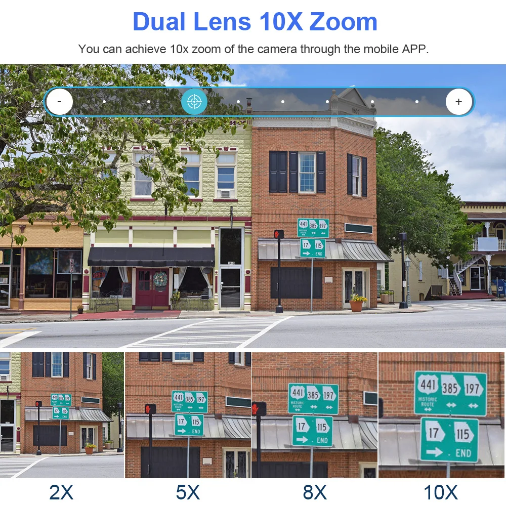 2K Dual Lens Solar Camera WIFI Outdoor 10X Optical Zoom Two-way Audio Color Night Vision Bulit-in Battery Security Camera