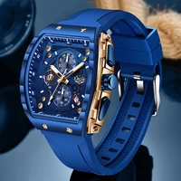 Reloj de pulsera LIGE con cronógrafo cuadrado de silicona azul de lujo para hombre, reloj de cuarzo luminoso resistente al agua para deportes al aire libre