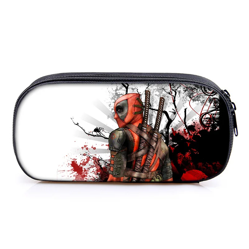 Deadpool Compartments Pencil Bag Double Layer Student Stationery Cartoon DIY Pencil Bag School Supplies with Printed Perimeter