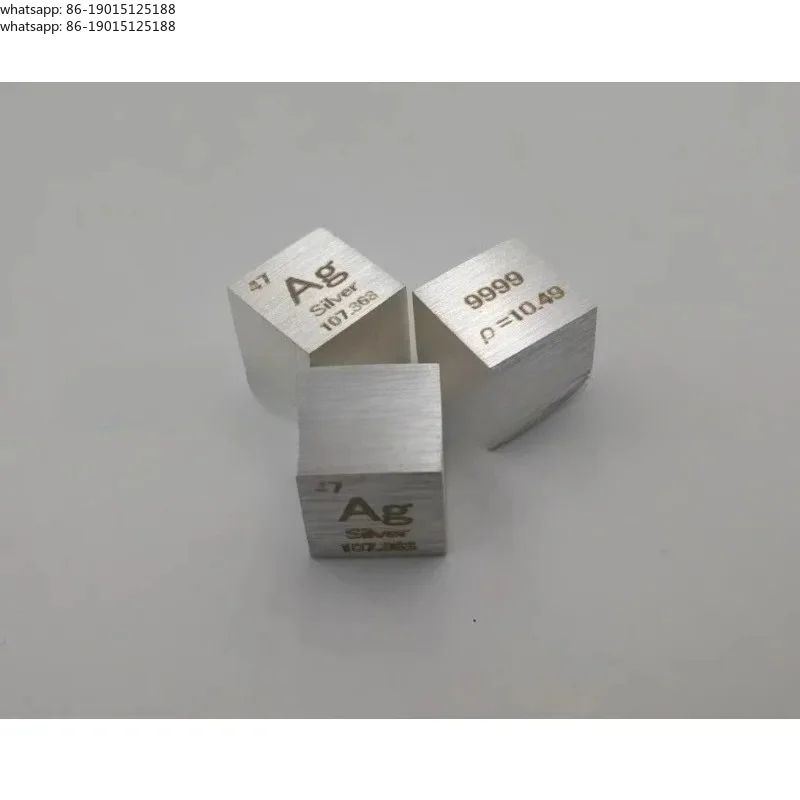1 Piece 99.9% Purity Pure Silver Ag 10mm Cube Carved Element Periodic Table Polished model