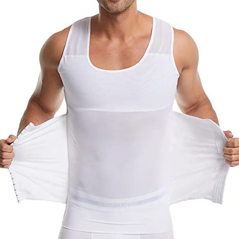 QICHE Men Sleeveless 3 Rows Hook Shapewear Tank Top Waist Slimming Compression Vest For Workout Daily Wear
