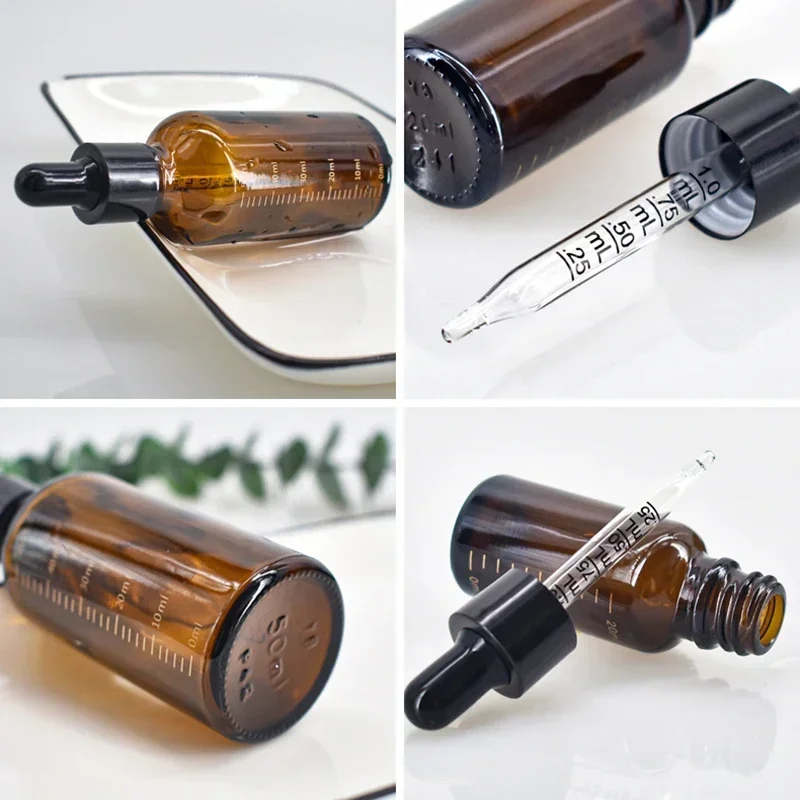 1PC 10/20/30/50/100ml Amber Glass Refillable Dropper Bottle With Scale Travel Essential Oil Pipette Bottles For Reagent Eye Drop