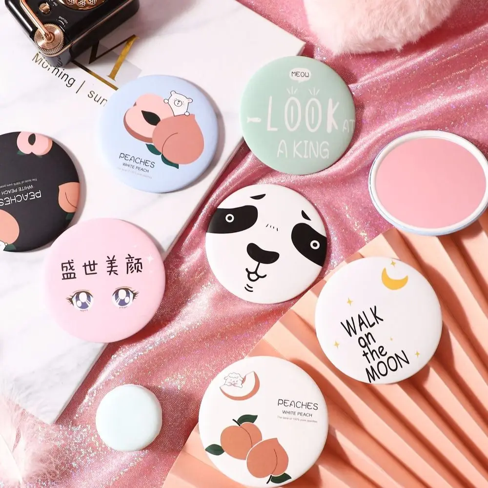 Espejo de maquillaje de dibujos animados de fresa, herramienta cosmética con letras de Panda lindo, perro, Cactus, Mini espejo de una cara para exteriores