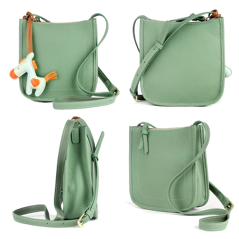 2025 New Women\'s Genuine Leather Shoulder Bag Female Fashion Simply Messenger Leisure Solid Color Bucket Bag For Ladies