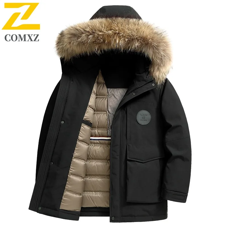 COMXZ Mens Down Jacket Mao Collar Hood Collar Outdoor Working Lightweight Puffer Jacket Business Casual Comfortable Winter Coat