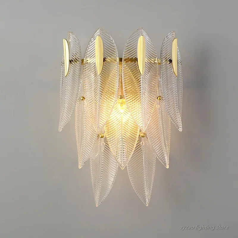

Creative Feather Leaves Led Wall Lamp Modern Luxury Bedroom Bedside Lamp Living Room TV Background Wall Decor Wall Light Fixture