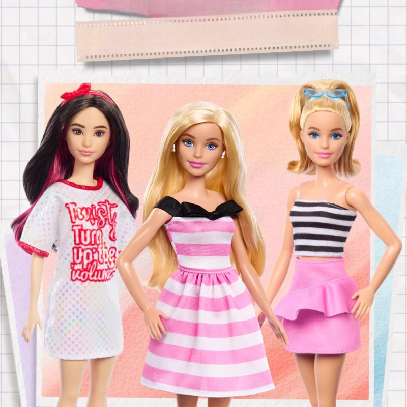 Originele Barbie Pop Fashionista Kids Speelgoed Voor Meisjes 65-jarig Jubileum Blonde Haarpoppen Gestreepte Jurk Accessoires Juguetes Cadeau