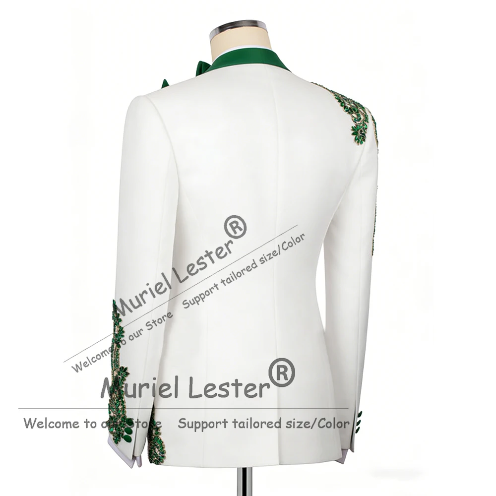 Unique Design Beaded Stones Suits Men For Wedding 3 Piece Set Groom Tuxedos Customized Banquet Party Blazer trajes para hombre