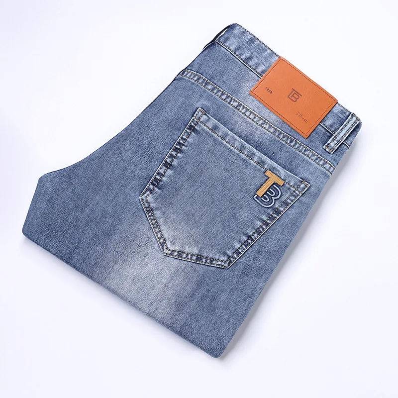 2024 New light luxury high-end jeans men's spring fashion brand embroidered slim light straight-leg casual long pants