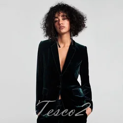 Tesco-Blazer en velours trempé pour femme, bouton unique, veste à manches longues, formel, décontracté, manteau d'affaires, dame de bureau
