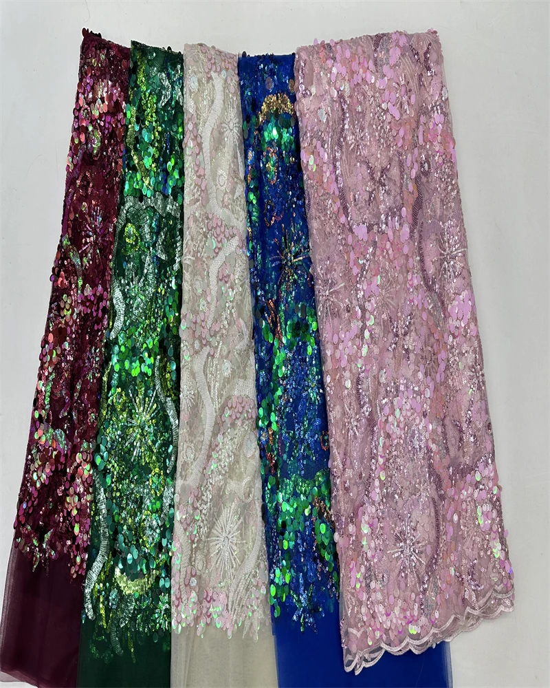 Tela de encaje de tul francés de alta calidad con lentejuelas para novio africano, vestidos de fiesta de noche, tela para vestido de boda