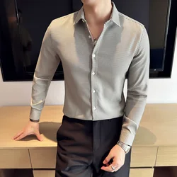 Men Shirt Thousand Bird Plaid Shirt Long Sleeve 2023 Autumn Slim Fit Top Business Casual Turn-down Collar Camisas Men Clothing