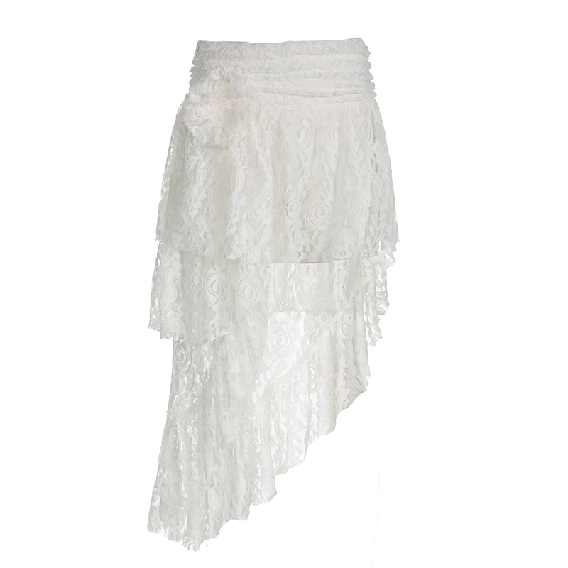 

Aesthetics Irregular Rose Lace Crochet Solid Causal Women Skirts All Match Skirt Sexy Chic Fashion Elegant Mujer Faldas