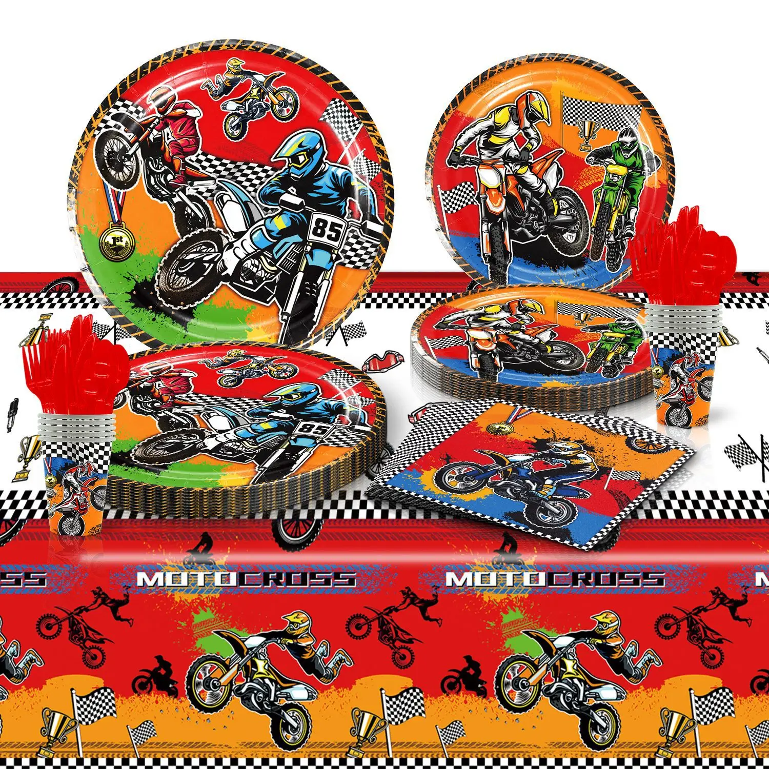 Platos de fiesta con temática de motocicleta para niños, vajilla de Motocross, decoración de fiesta de cumpleaños