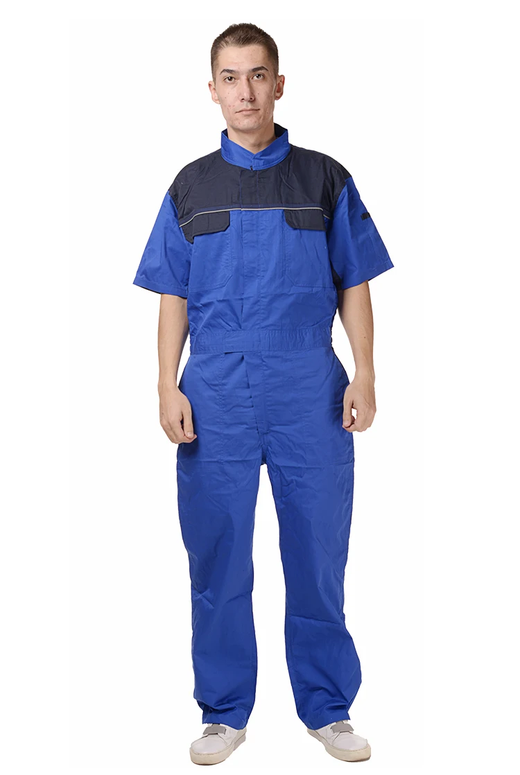 Plus Size Men Overall Summer Short-Sleeve Turtleneck Workshop Breathable Dustproof Wear Resistant Auto Car Labor Repair Jumpsuit