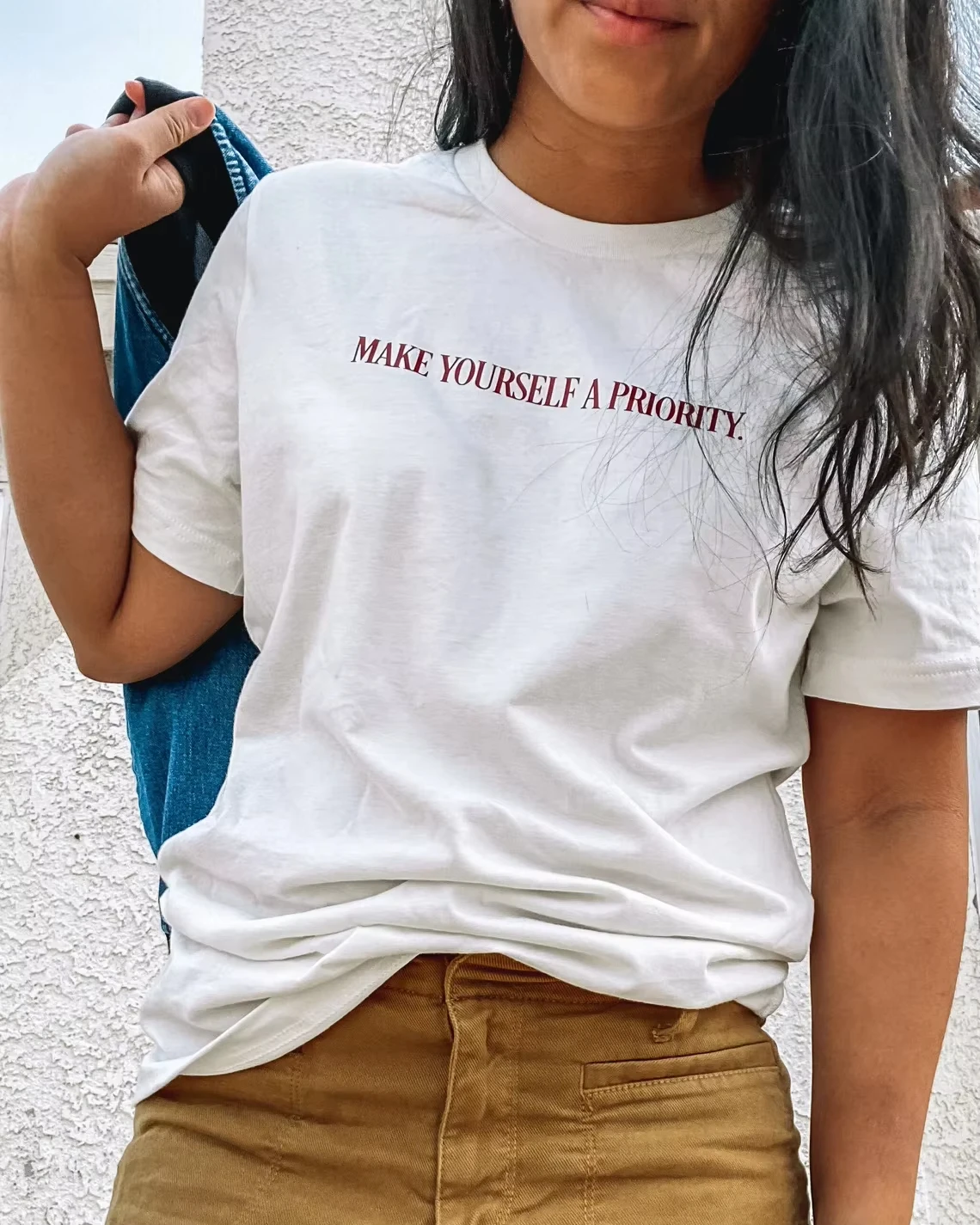 

Skuggnas Make Yourself Priority Minimalist Quote T-shirt Fashion Trends Women T Shirt Neutral Style Cotton Shirt Boho Tshirts