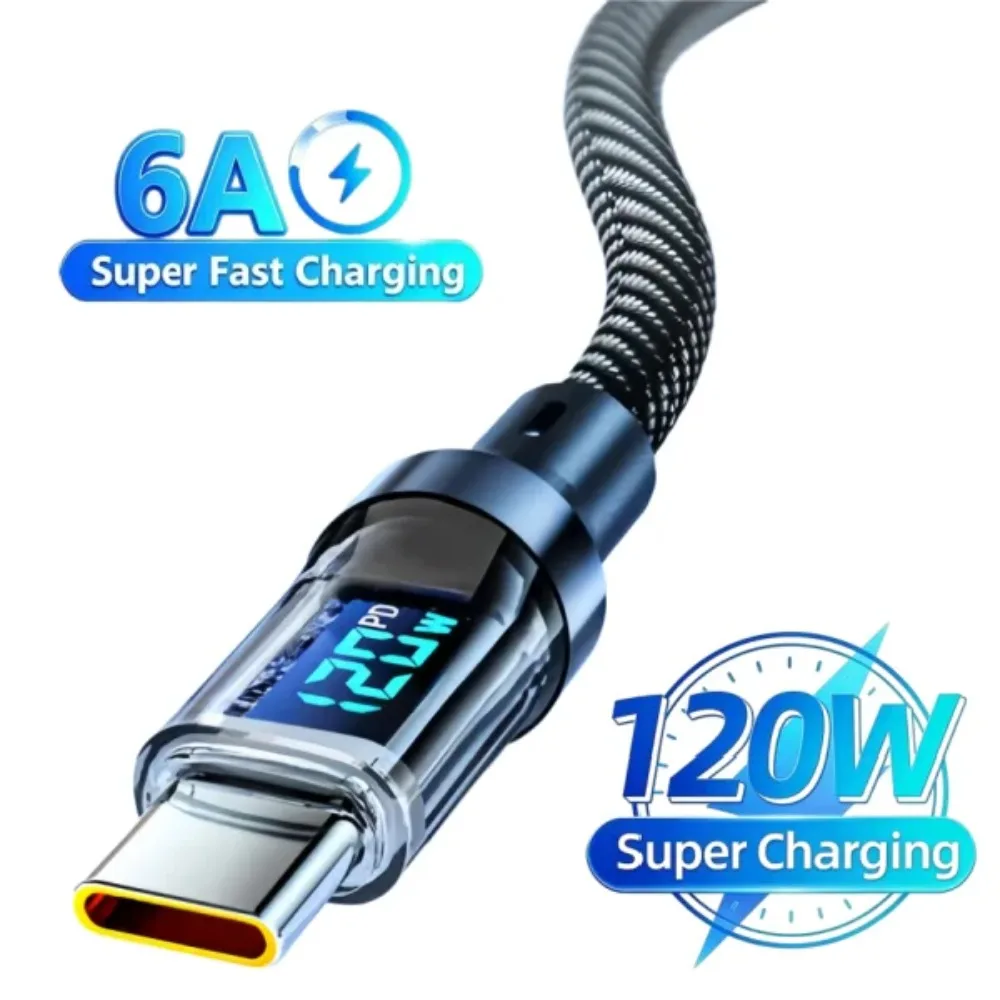 100W USB C 120W USB A Charging Cables with LED Display Screen, USB C=C-C，USB A=A-C, Not for Xiaomi iPhone Samsung