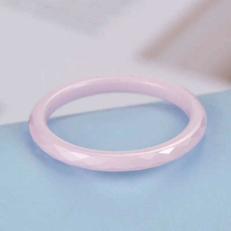 3mm Pink/Black Faceted Ceramic Ring Wedding Band for Women Girl Size 6-9