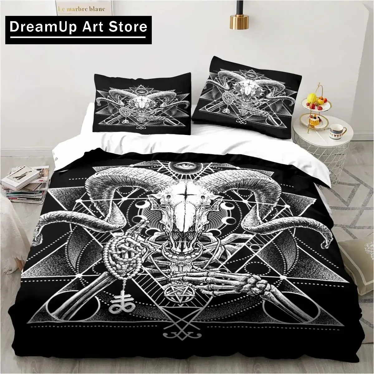 Baphomet Satan Demon Evil Christmas Navidad Bedding Set Boys Girls Twin Queen Full Size Duvet Cover Pillowcase Bed Adult