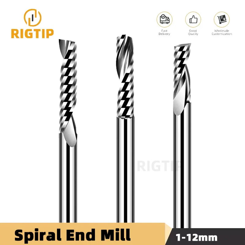 

Spiral End Mill 3.175/4/5/6/8mm Shank Single Flute Milling cutters 3D CNC Router Bit Engraving Cut for Acrylic Wood Aluminum