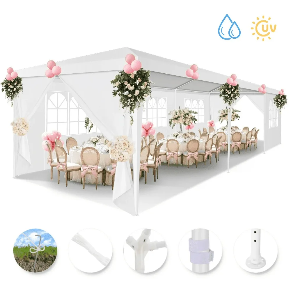 

Party Tent 10x30 Canopy Tents for Parties with 8 Removable Sidewalls, Waterproof Outdoor Tent for Weddings and Events