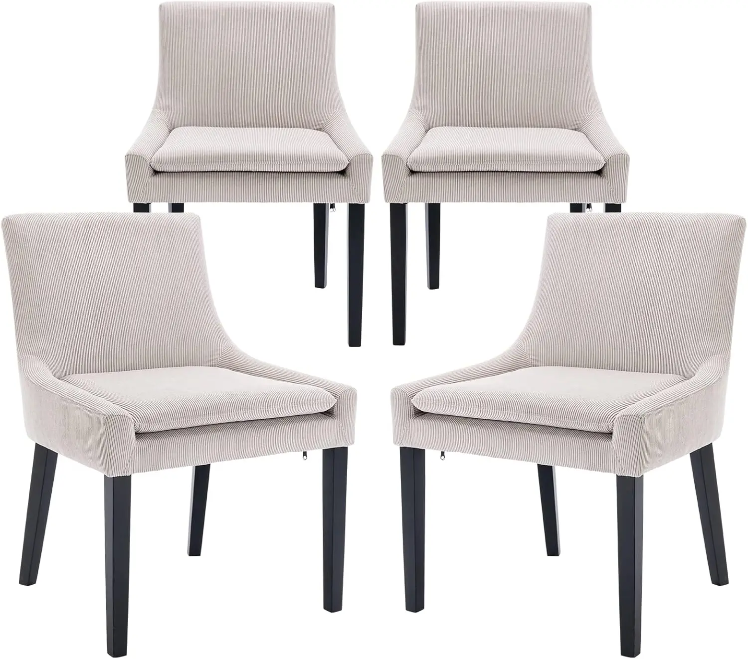 Modern Dining Chair Set of 4 Upholstered Corduroy Side Lounge Chairs Middle Back Wooden Legs Living/dining Room - Beige