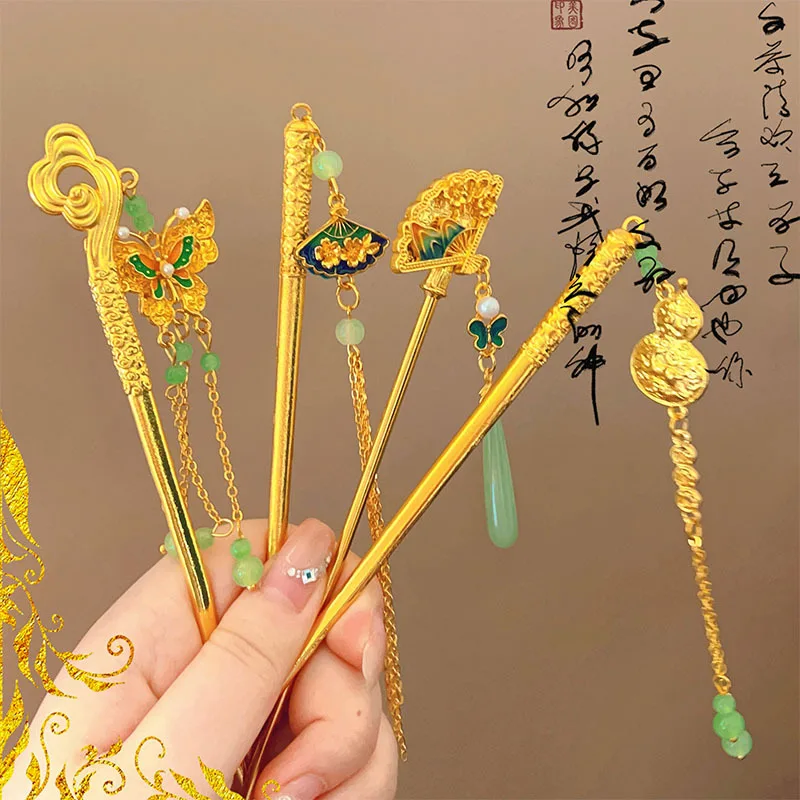 New Chinese style ancient method hairpin ancient style high-end hairpin tassel braided hair step Hanfu hair accessories hairpin