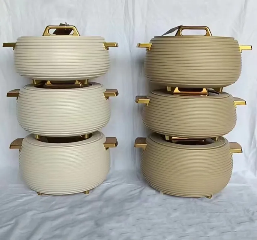 Luxury 3-Piece Set Horizontal Stripe Warmer 3L 4L 5L with Gold Plated Parts for Gift Shop Supply