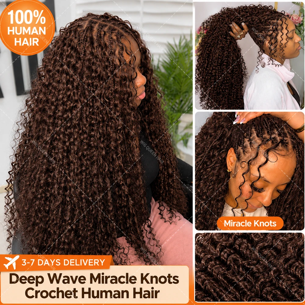Extensiones de Cabello Humano Ondulado Marrón Profundo para Crochet, Nudos Milagrosos, Cabello Remy Pre-Separado para Crochet, Aspecto Natural Suave y Abundante