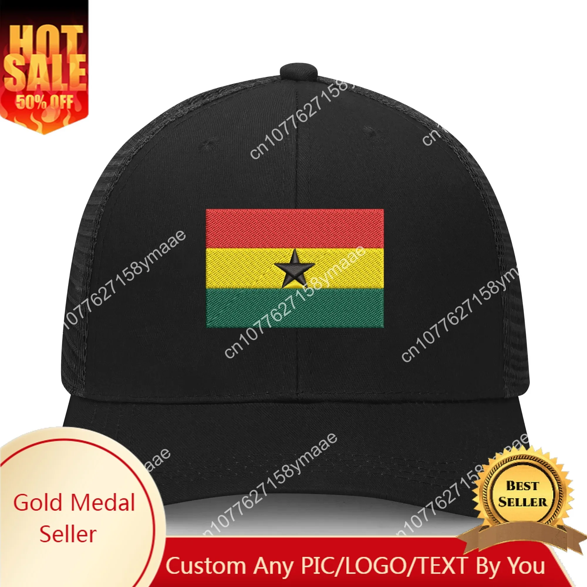 

Ghana Flag Embroidery Hat Mens Womens Sports Baseball Hat Breathable Mesh Pop Summer Sun Visor Headwear Custom Made Caps Logo