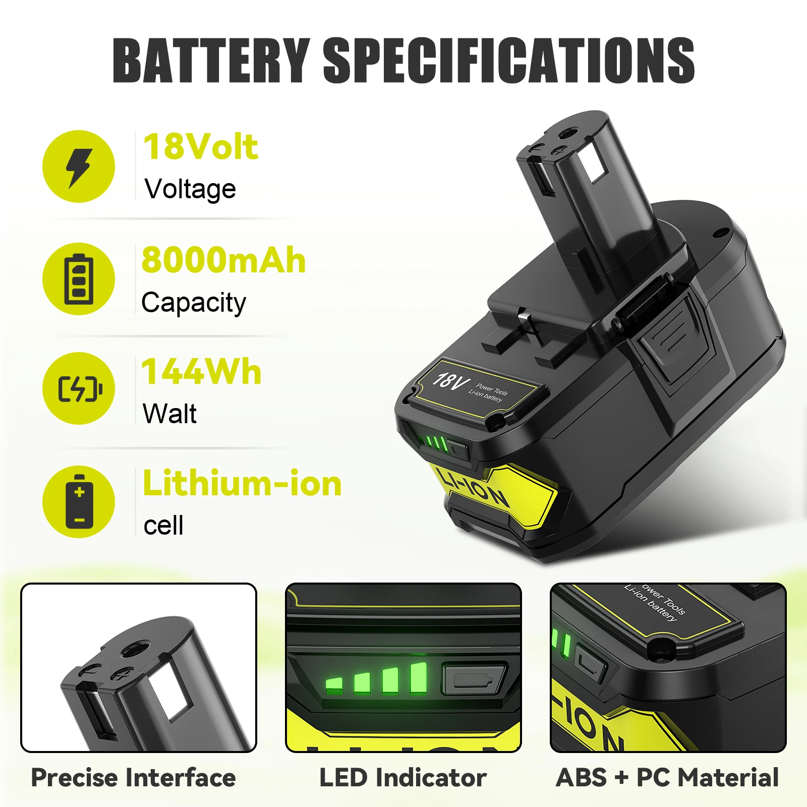 P108 8.0Ah For Ryobi One 18v High Capacity 18v LI-ion Compatible With For Ryobi P107 P109 Power Tools 8000mAh Battery+Charger